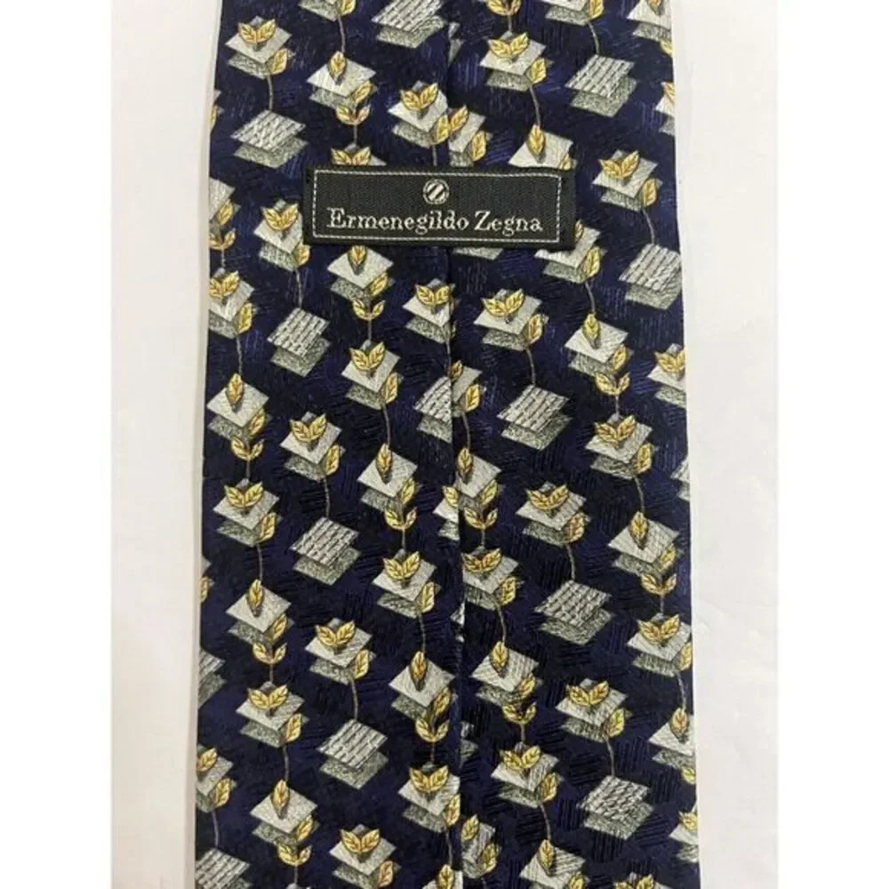 Ermenegildo ZEGNA Gold Leaves Tie Made in Italy 100% Woven Silk rare 57‎ in